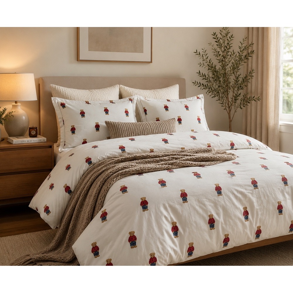 Polo Ralph Lauren Home Polo Bear Cotton 2 Pillowcases White Red Sweater Standard
